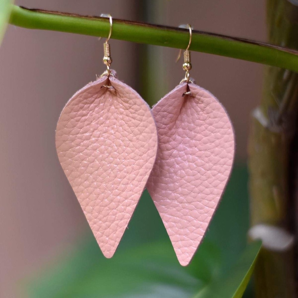 Pink Leather Petal Earrings